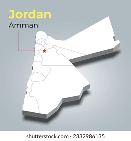 Jordan 3d map with borders of regions and it’s capital