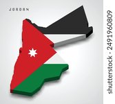 Jordan 3d map with national flag on grey background