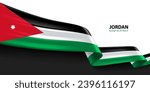 Jordan 3D ribbon flag. Bent waving 3D flag in colors of the Jordan national flag. National flag background design.
