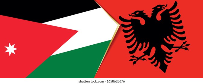 Jordan and Albania flags, two vector flags symbol of relationship or confrontation.