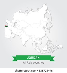 Jordan. All the countries of Asia. Flag version.