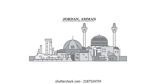 Jordan, Amman city skyline isolated vector illustration, icons