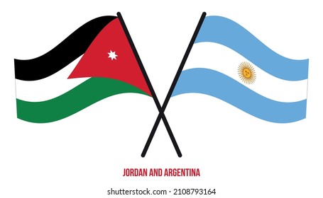 Jordan and Argentina Flags Crossed And Waving Flat Style. Official Proportion. Correct Colors.