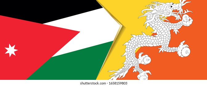 Jordan and Bhutan flags, two vector flags symbol of relationship or confrontation.