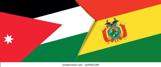 Die Flaggen Jordaniens und Boliviens, zwei Vektorillustrationen Flaggen Symbol für Beziehung oder Konfrontation.
