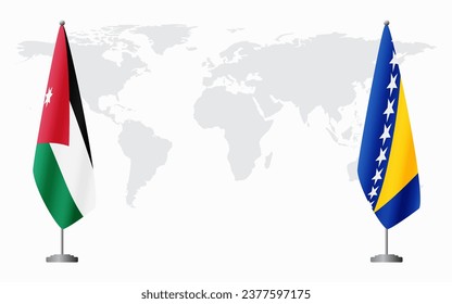 Banderas de Jordania y Bosnia y Herzegovina para una reunión oficial en el contexto del mapa mundial.