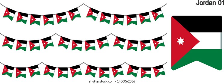Jordan Bunting Flags Isolated on white Background. vector illustration.