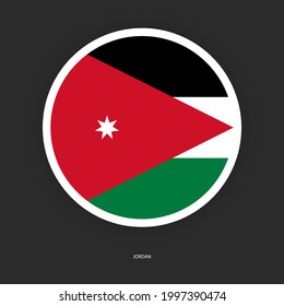 Jordan circle flag icon with white border on dark grey background. Jordan button flag icon isolated on barely dark background.