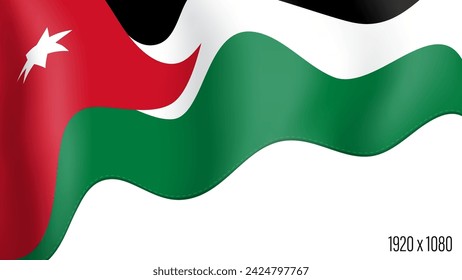 Jordan country flag realistic independence day background. Jordan commonwealth banner in motion waving, fluttering in wind. Festive patriotic HD format template for independence day