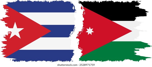 Jordania y Cuba, conexión de banderas grunge, Vector