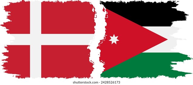 Jordania y Dinamarca grunge banderas de conexión, vector