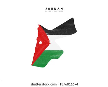 Jordan detailed map with flag of country. Painted in watercolor paint colors in the national flag.