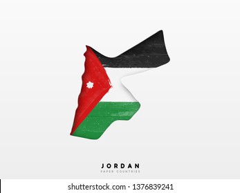 Jordan detailed map with flag of country. Painted in watercolor paint colors in the national flag.