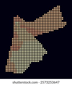 Jordan dotted map. Digital style map of the country on dark background. Jordan shape with square dots. Colored dots style. Large size squares. Simple vector illustration.