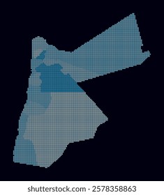 Jordan dotted map. Digital style map of the country on dark background. Jordan shape with square dots. Colored dots style. Small size squares. Beautiful vector illustration.