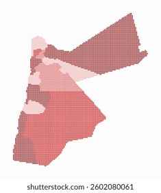 Jordan dotted map. Digital style map of the country on a white background. Jordan shape with square dots. Colored dots style. Small-sized squares. Amazing vector illustration.