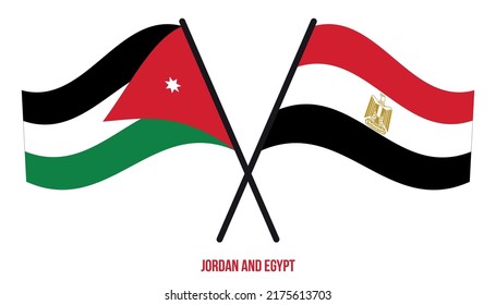 Jordan and Egypt Flags Crossed And Waving Flat Style. Official Proportion. Correct Colors.