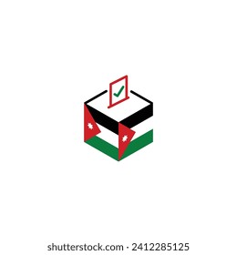 Jordan election concept, democracy, voting ballot box with flag. Vector icon illustration