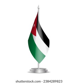 Jordan flag - 3D mini flag hanging on desktop flagpole. Usable for summit or conference presentaiton. Vector illustration with shading.