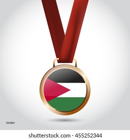 Jordan Flag in Bronze Medal. Vector Illustration. RIO Olympic Game Bronze Medal. Vector Illustration