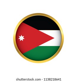 Jordan flag button, Golden on a white background,flag of Jordan Round badge or icon isolated. Vector illustration.