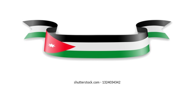 Jordan flag in the form of wave ribbon. Vector illustration.