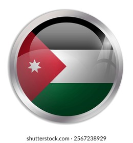 Jordan flag - glossy circle button displays a colorful flag representing a country cultural identity and heritage. The essence of national pride and unity.