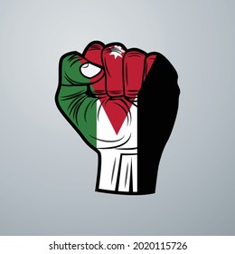 Jordan Flag with Hand Design isolated on white background. Vector illustration