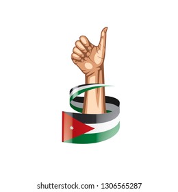 Jordan flag and hand on white background. Vector illustration