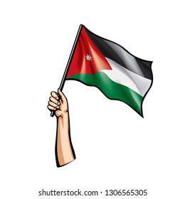 Jordan flag and hand on white background. Vector illustration