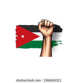 Jordan flag and hand on white background. Vector illustration