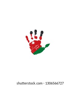 Jordan flag and hand on white background. Vector illustration