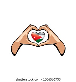 Jordan flag and hand on white background. Vector illustration