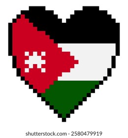  Jordan flag with heart shape in pixel art style