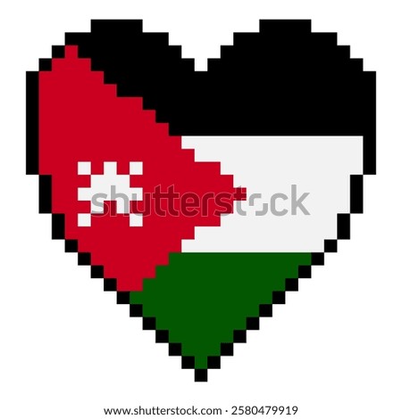  Jordan flag with heart shape in pixel art style