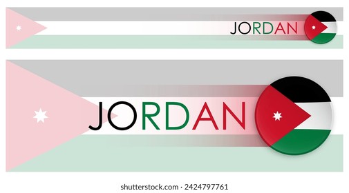 Jordan flag horizontal web banner in modern neomorphism style. Webpage Jordan country header button for mobile application or internet site. Vector