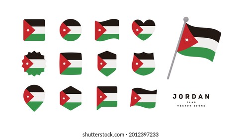 Jordan flag icon set vector illustration