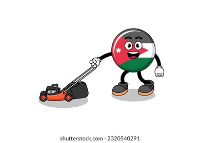 jordan flag illustration cartoon holding lawn mower , character design