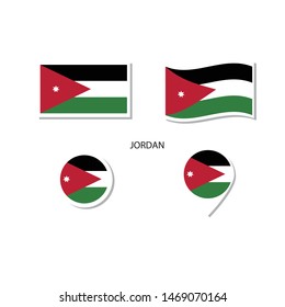 Jordan flag logo icon set, rectangle flat icons, circular shape, marker with flags.