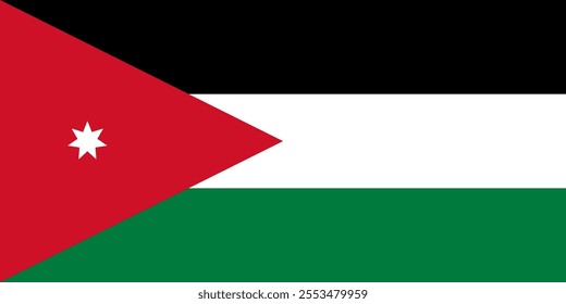 Jordan flag in official colors, dimensions and aspect ratio. Vector flag symbolizing national pride, identity, heritage, patriotism and authority