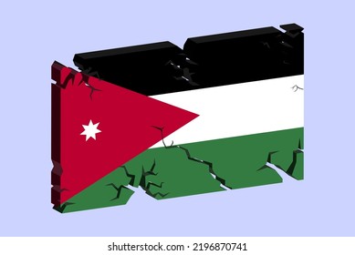 Jordanflagge auf 3D-Risse, Vektorgrafik, Frakturmuster, Jordanerbeben, Länderflagge mit riskanter Textur, Schweizer Konzept für nationale Themen, Logo-Idee