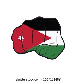 Jordan flag on a clenched fist. Strength, Power, Protest concept