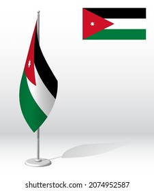 JORDAN flag on flagpole for registration of solemn event, meeting foreign guests. National independence day of JORDAN. Realistic 3D vector on white