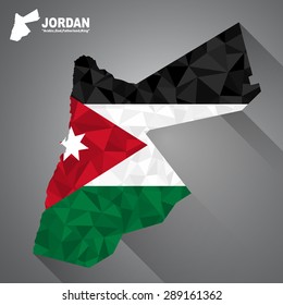 Jordan flag overlay on Jordan map with polygonal and long tail shadow style (EPS10 art vector)