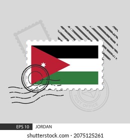 Jordan flag postage stamp. Isolated vector illustration on grey post stamp background and specify is vector eps10.