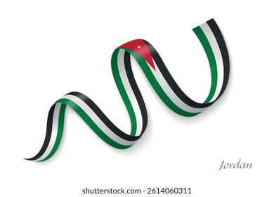 Jordan flag ribbon waving national colors, symbolizing pride, unity and national identity