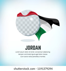 Jordan flag. Round flying template with national color cloak. Can be used with logo or mascot. Use for sport or political symbol. Flag Day. Independence Day. National holiday. Travel icon. Vector.