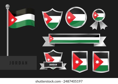 Jordan flag set. Collection of Jordan national emblems. Flat design of flags collection