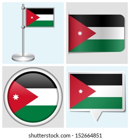 Jordan flag - set of various sticker, button, label and flagstaff