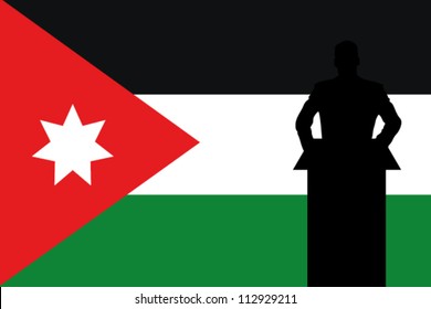 The Jordan Flag with a Silhouette of a man giving a speech